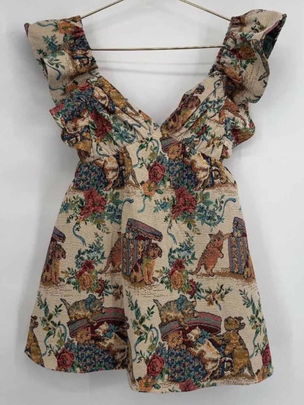 Vintage Tapestry Print Ruffle Dress - The Vintage Shop SMALL